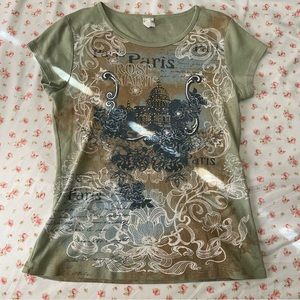 green paris printed cap sleeve tee